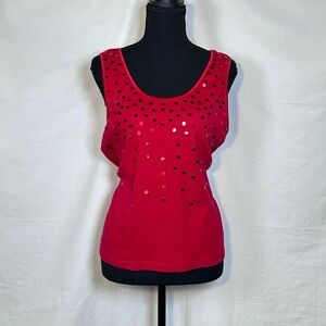 Vintage Revlon Red Sequin Tank Top Y2K Sleeveless Cotton XL
